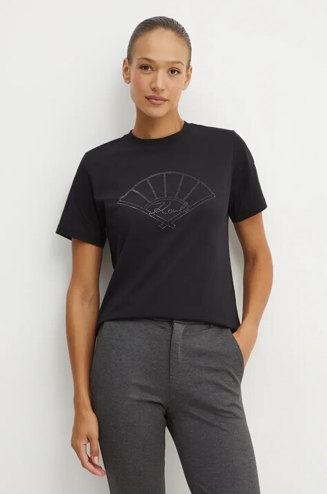Karl Lagerfeld tricou din bumbac femei, culoarea negru, 246W1702