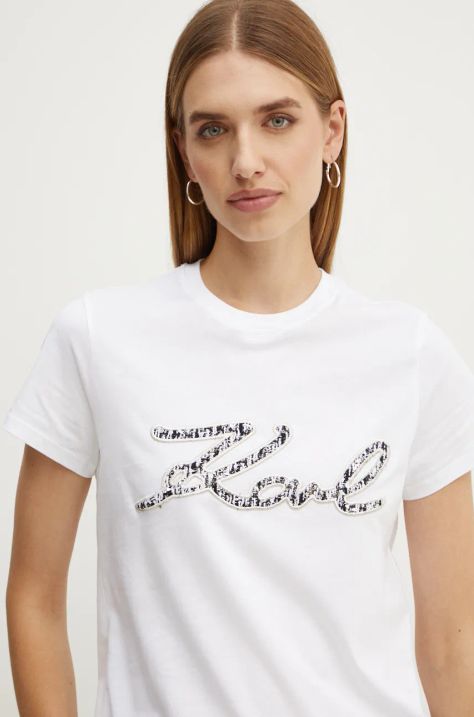 Karl Lagerfeld tricou din bumbac femei, culoarea alb, 246W1715