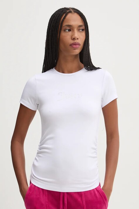 Juicy Couture t-shirt DOT RUCHED TEE damski kolor biały JCWCT24311