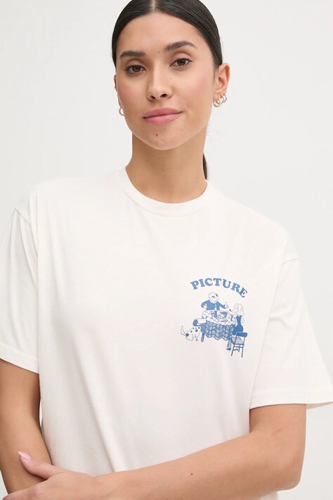 Picture t-shirt bawełniany D&S Doggo damski kolor beżowy WTS0554