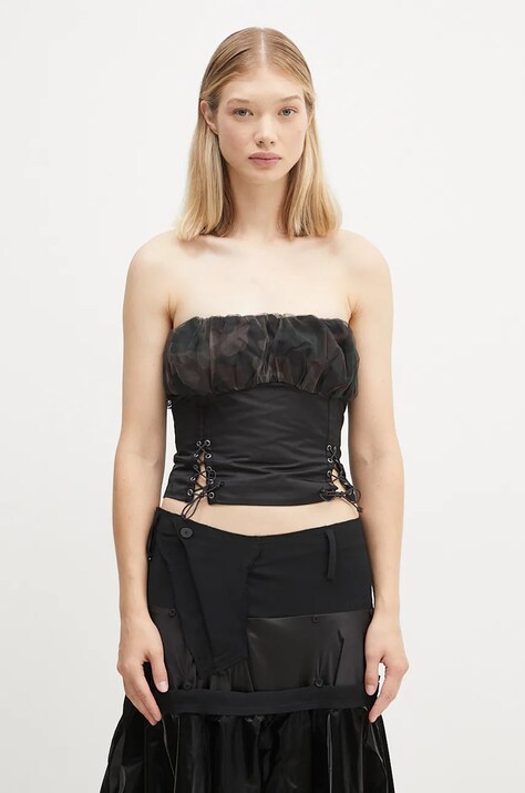 Andersson Bell top Isla Shirred Crop Bustier culoarea negru, neted, atb1190w
