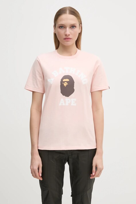 Bavlněné tričko A Bathing Ape COLLEGE TEE oranžová barva, 1K80210001