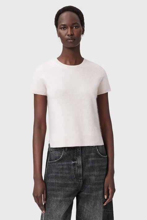 Μάλλινο μπλουζάκι AllSaints REBEL TEE χρώμα: γκρι, W118KB