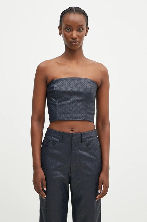 Rotate bluză Braided femei, culoarea albastru marin, neted, 1128552318