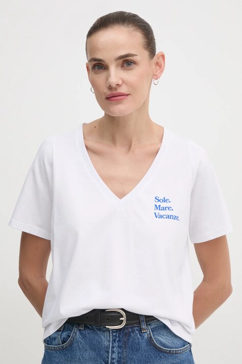 Drivemebikini tricou din bumbac Sole Mare femei, culoarea alb