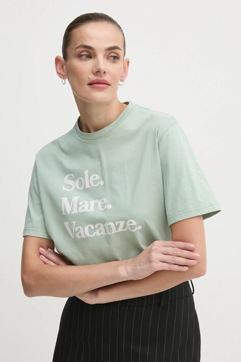 Хлопковая футболка Drivemebikini Sole Mare Vacanze женская цвет зелёный