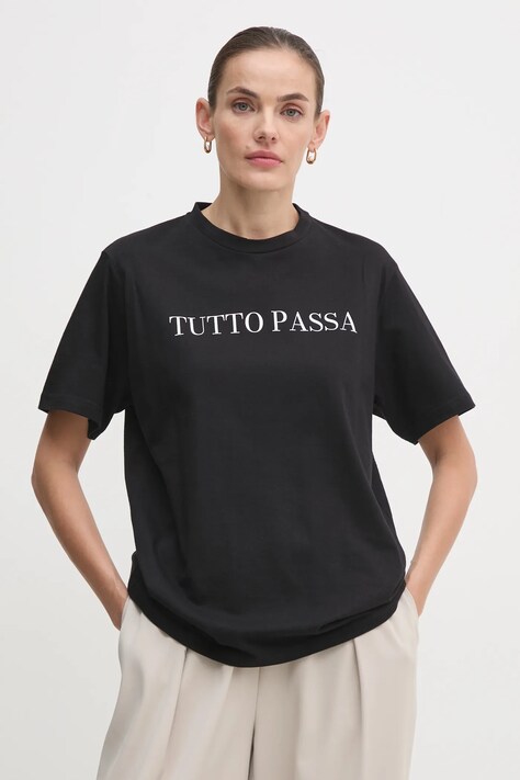 Drivemebikini tricou din bumbac Tutto Passa femei, culoarea negru