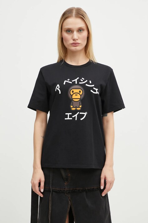 Bavlněné tričko A Bathing Ape Baby Milo Katakana College černá barva, 2K80210109