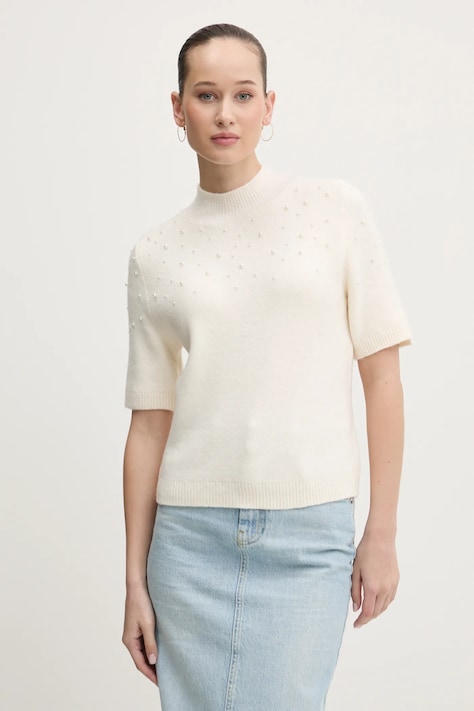 Abercrombie & Fitch sweter z domieszką wełny damski kolor beżowy z półgolfem KI150-4339