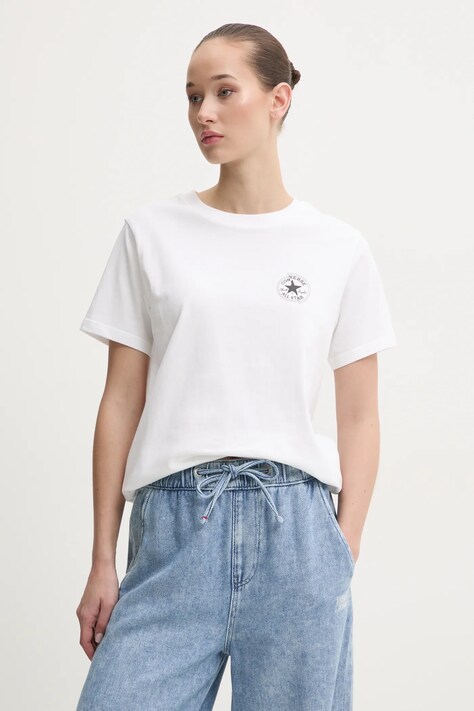 Converse tricou din bumbac femei, culoarea bej, 10027570-A01