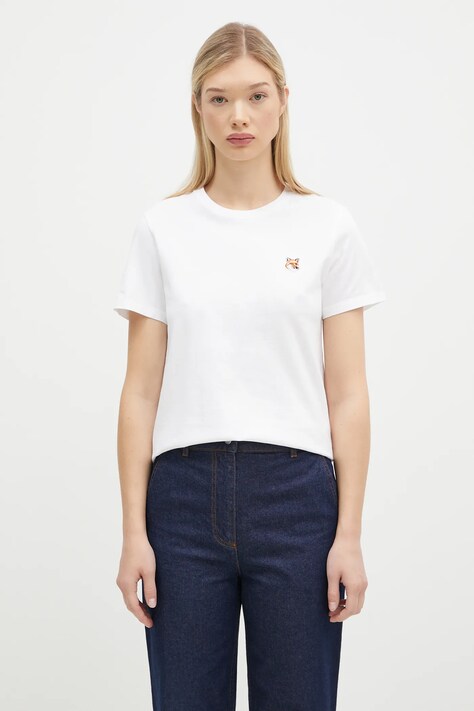 Bavlněné tričko Maison Kitsuné Fox Head Patch bílá barva, LW00105KJ0008