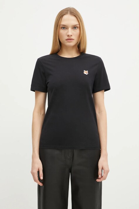 Maison Kitsuné cotton t-shirt Fox Head Patch women’s black color LW00105KJ0008