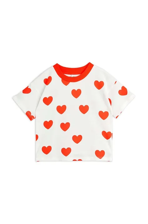 Otroška bombažna kratka majica Mini Rodini Hearts bež barva