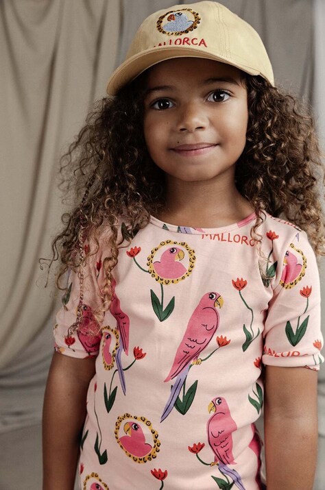 Mini Rodini tricou de bumbac pentru copii Parrots culoarea roz