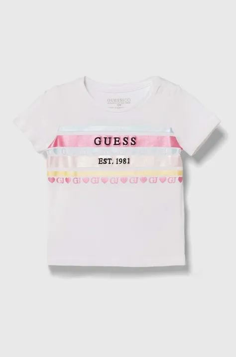 Бебешка памучна тениска Guess в бяло A4YI03 K6YW4
