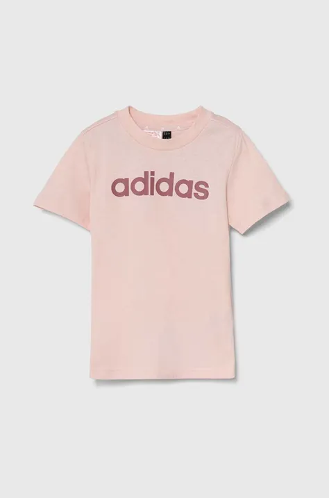 Παιδικό βαμβακερό μπλουζάκι adidas LK LIN CO TEE χρώμα: ροζ, IW0874