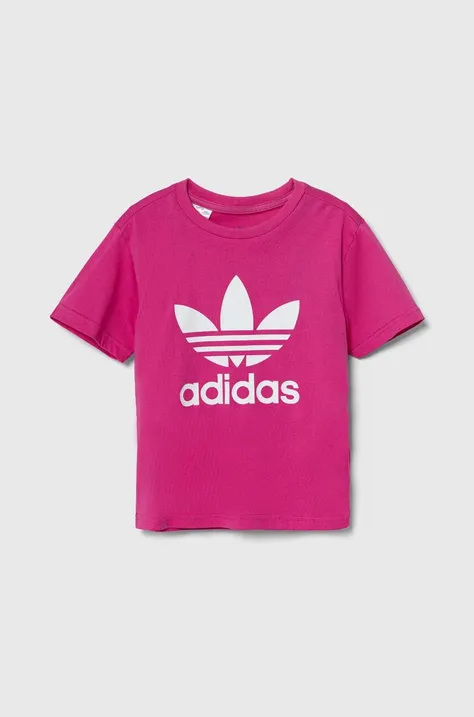 Παιδικό βαμβακερό μπλουζάκι adidas Originals TREFOIL TEE χρώμα: ροζ, IY2384