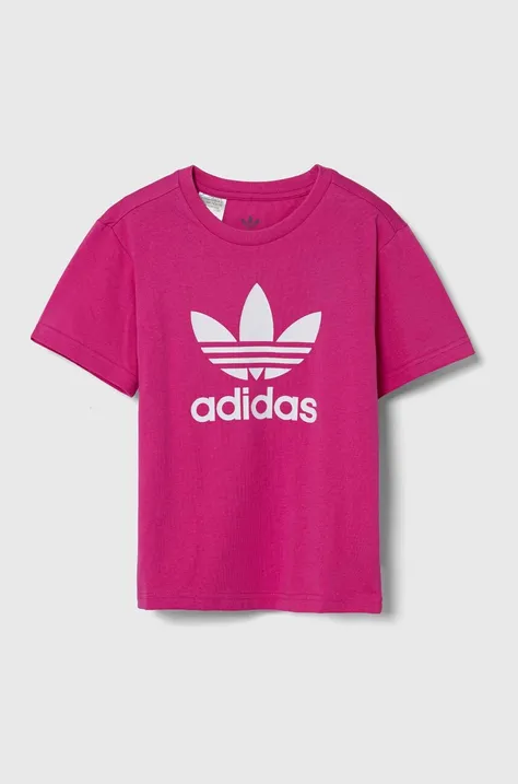 Otroška bombažna kratka majica adidas Originals TREFOIL TEE roza barva, IY7419