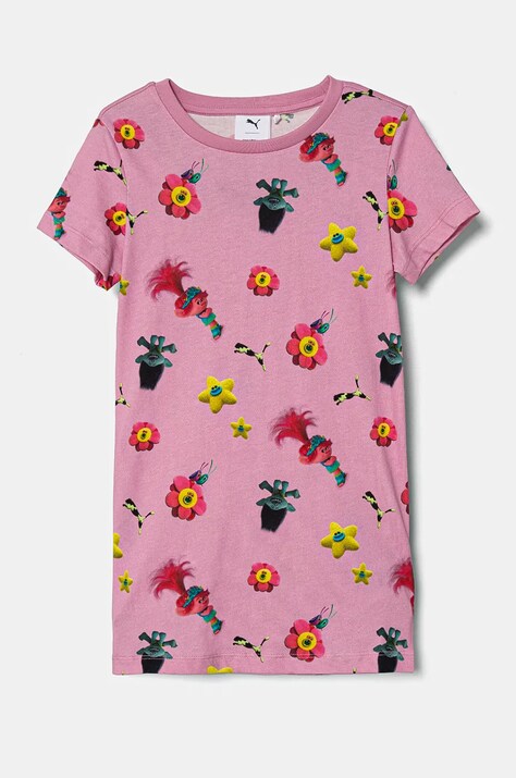 Детска памучна тениска Puma X TROLLS Elongated Tee в розово 627381