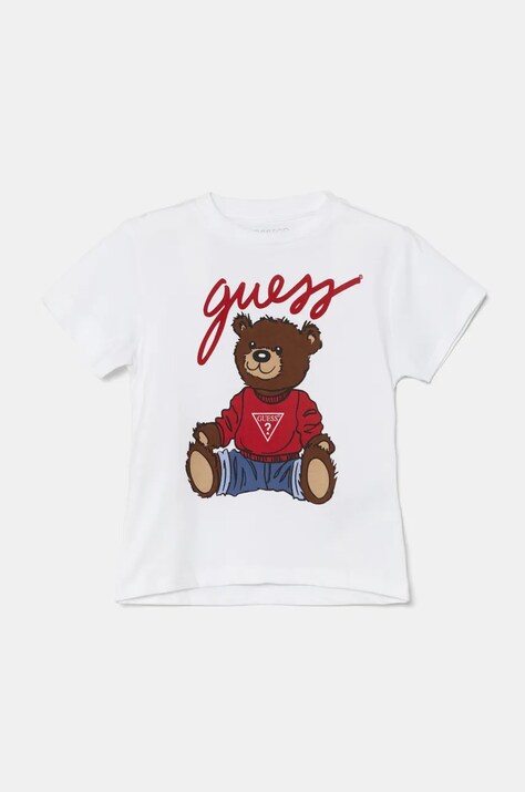Παιδικό βαμβακερό μπλουζάκι Guess χρώμα: άσπρο, H4BT01 I3Z14