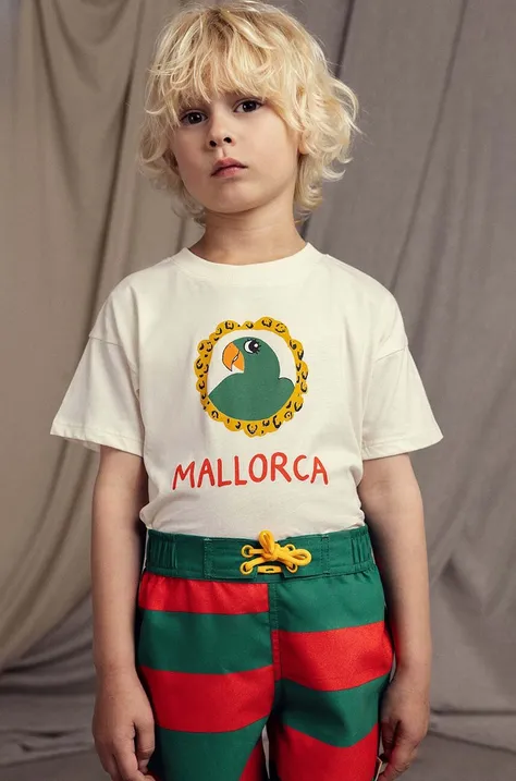 Дитяча бавовняна футболка Mini Rodini Parrot колір бежевий з принтом