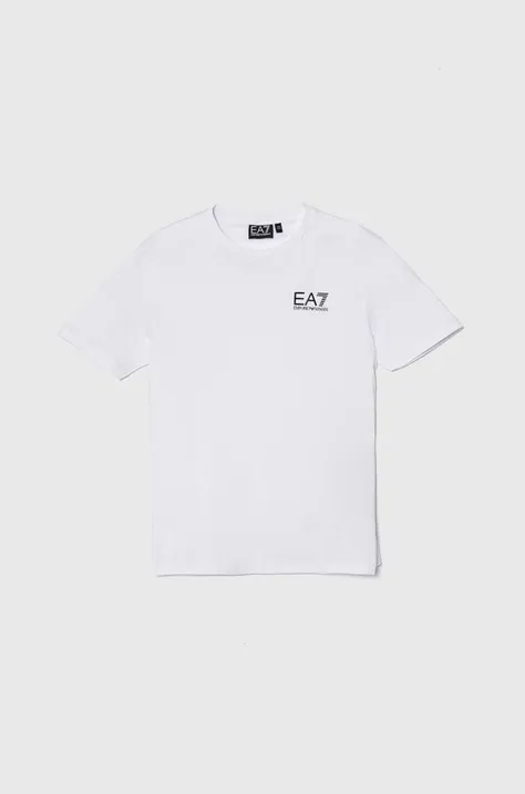Detské bavlnené tričko EA7 Emporio Armani biela farba, s potlačou, 8NBT51 BJ02Z
