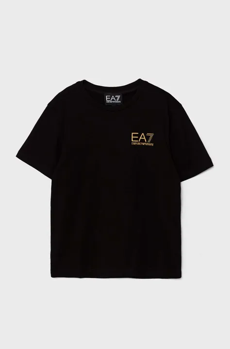 Dětské bavlněné tričko EA7 Emporio Armani černá barva, s potiskem, 8NBT51 BJ02Z