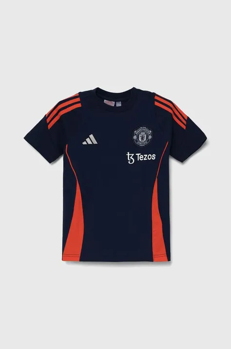Otroška bombažna kratka majica adidas Performance MUFC TEEY mornarsko modra barva, IT2022