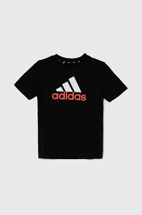 Otroška bombažna kratka majica adidas U BL 2 TEE črna barva, IV7324