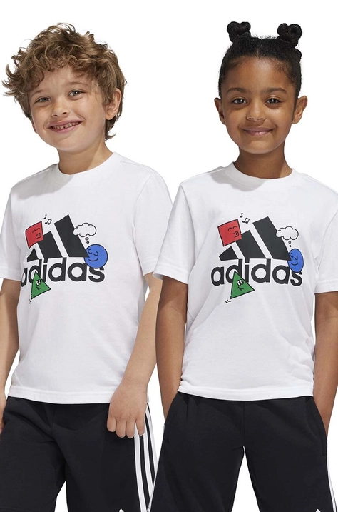 adidas t-shirt bawełniany dziecięcy POS TABLE LK kolor biały z nadrukiem IW2479