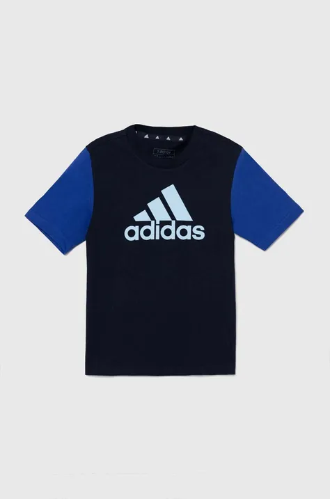 Dječja pamučna majica kratkih rukava adidas J BL CB T boja: tamno plava, s tiskom, IX9515