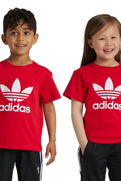 Dětské bavlněné tričko adidas Originals TREFOIL TEE červená barva, s potiskem, IY2387