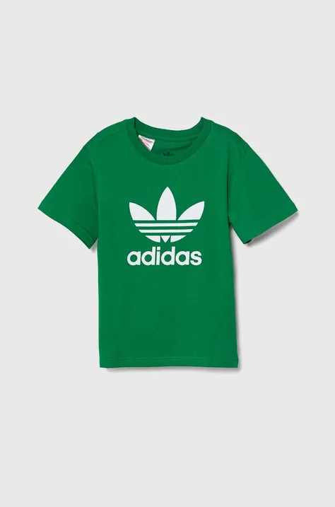 Detské bavlnené tričko adidas Originals TREFOIL TEE zelená farba, s potlačou, IY4003