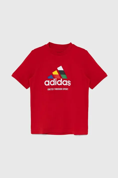 Detské bavlnené tričko adidas TIRO NATIONS T červená farba, s potlačou, IY8127