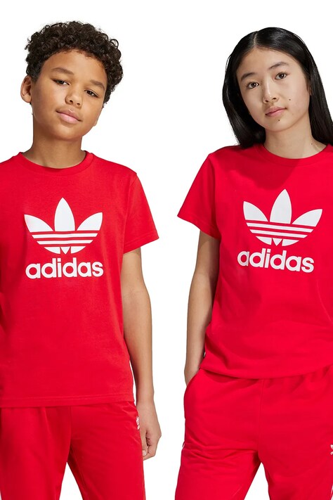 Дитяча бавовняна футболка adidas Originals TREFOIL TEE колір червоний з принтом IY7423
