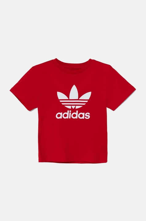 adidas Originals tricou de bumbac pentru copii TREFOIL TEE culoarea rosu, cu imprimeu, IY7423