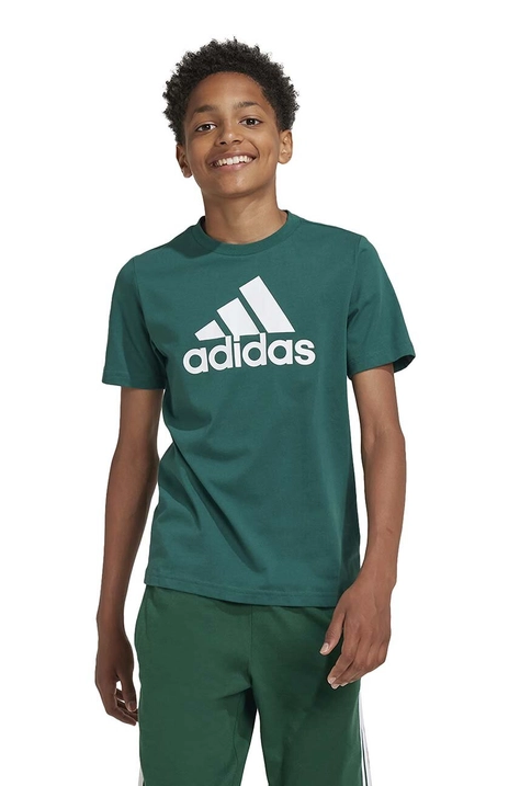 adidas t-shirt bawełniany dziecięcy U BL TEE kolor zielony z nadrukiem IX9569