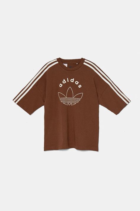 adidas Originals t-shirt bawełniany dziecięcy TEE kolor brązowy z aplikacją IY9543