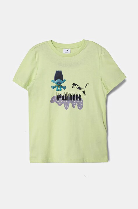 Дитяча бавовняна футболка Puma X TROLLS Tee колір зелений з принтом 627376