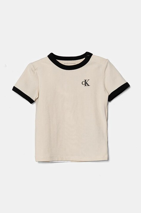 Calvin Klein Jeans t-shirt niemowlęcy kolor beżowy gładki IN0IN00282