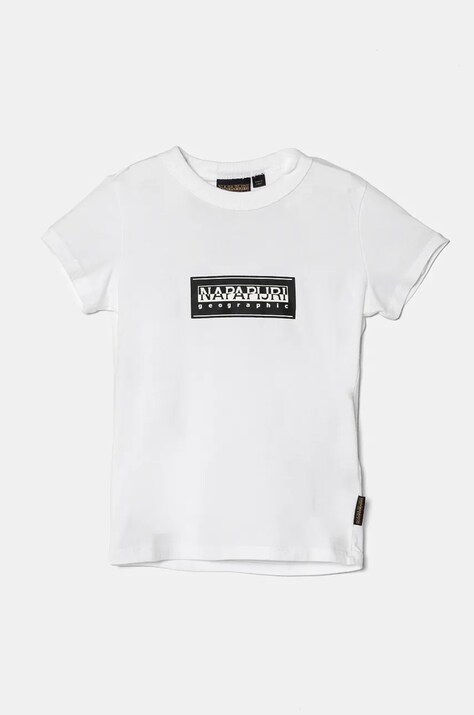 Napapijri tricou de bumbac pentru copii S-CHAMOIS SS culoarea alb, cu imprimeu, NP0A4HYL0021