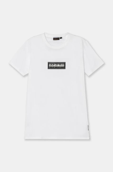 Napapijri t-shirt bawełniany dziecięcy S-CHAMOIS SS kolor biały z nadrukiem NP0A4HYL0021