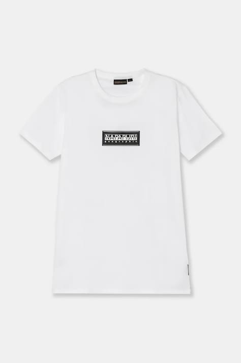 Napapijri tricou de bumbac pentru copii S-CHAMOIS SS culoarea alb, cu imprimeu, NP0A4HYL0021