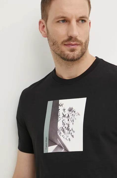 Calvin Klein pamut póló fekete, férfi, nyomott mintás, K10K113108
