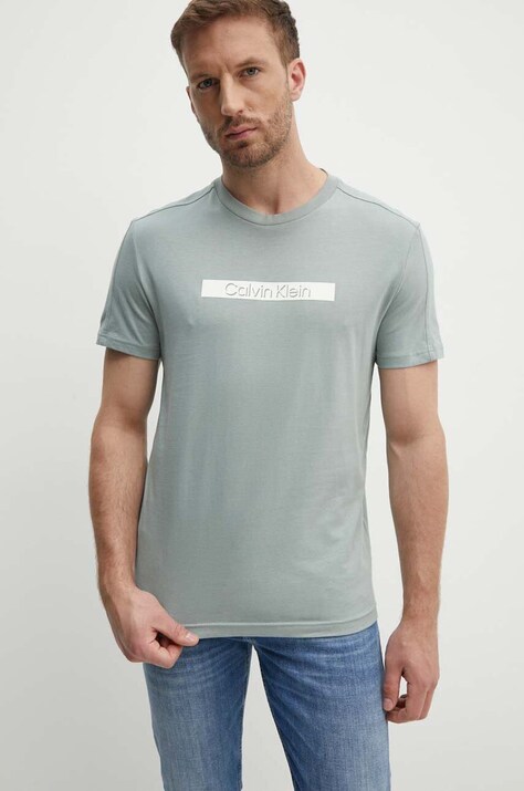 Calvin Klein tricou din bumbac barbati, culoarea gri, cu imprimeu, K10K113110