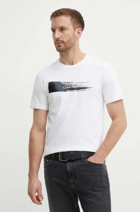 Bavlnené tričko Calvin Klein pánsky, biela farba, s potlačou, K10K113113