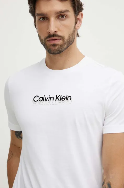 Bombažna kratka majica Calvin Klein moška, bela barva, K10K113118