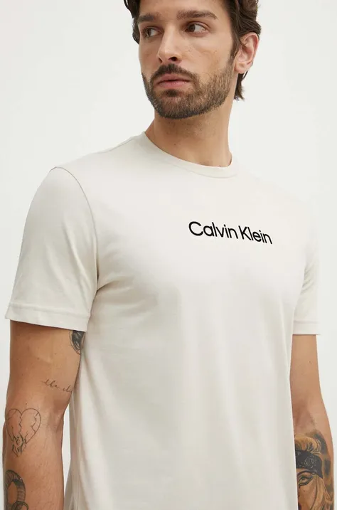 Bavlněné tričko Calvin Klein béžová barva, s aplikací, K10K113118