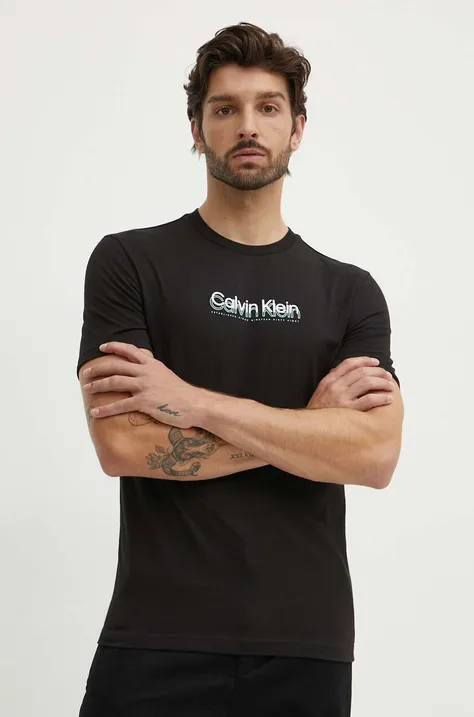 Памучна тениска Calvin Klein в черно с апликация K10K113118