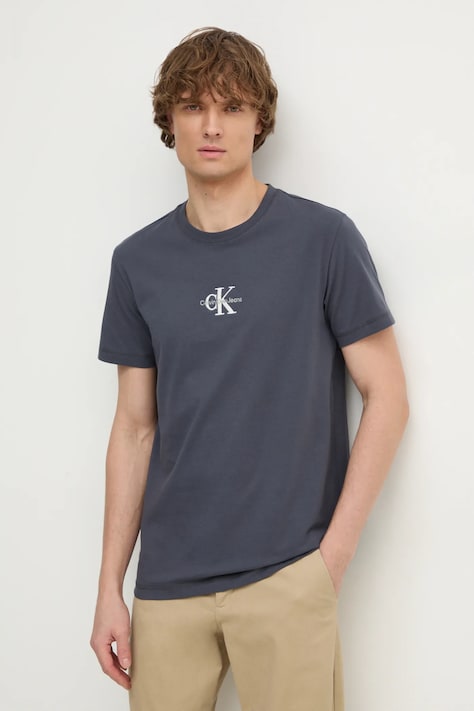 Памучна тениска Calvin Klein Jeans в сиво с апликация J30J325649